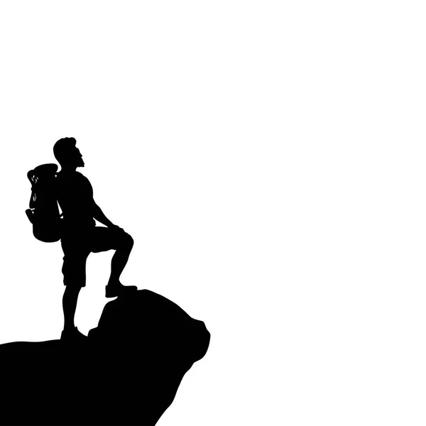 Silhouette masculine au sommet de la falaise — Image vectorielle