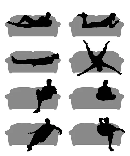 Silhouette masculine sur canapé ensemble 1 — Image vectorielle