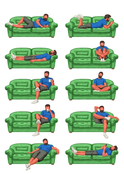 Man on couch set — Stock Vector