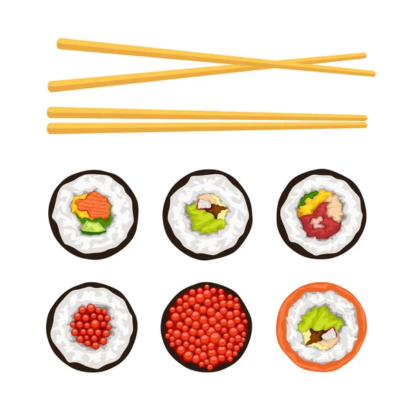 Conjunto de sushi aislado — Vector de stock