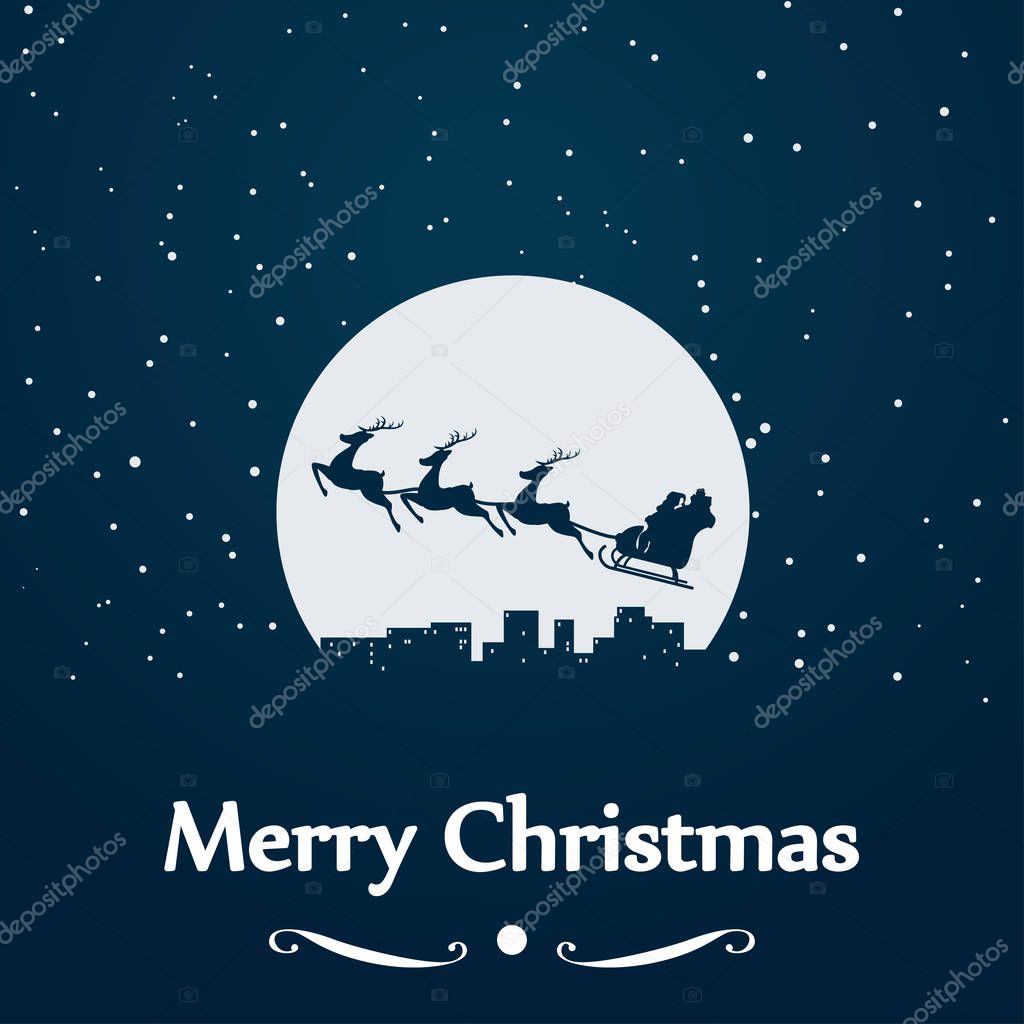 santa sleigh silhouette at moon