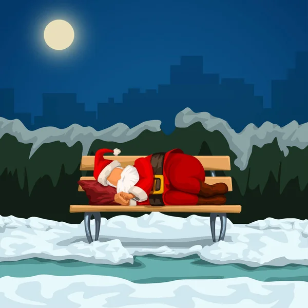 Santa sleeping on bench — Stock Vector