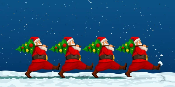 Santa team carrying trees — Stock Vector