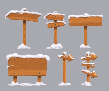 wooden directional signs set with snow clipart