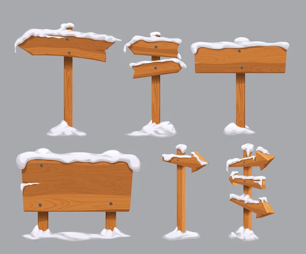 Дерев'яні спрямовані знаки, встановлені зі снігом — стоковий вектор