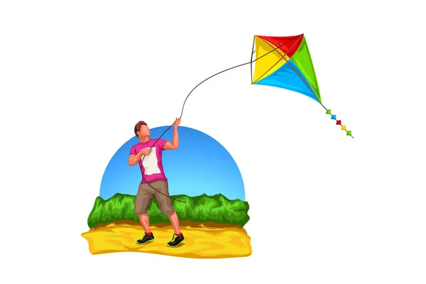 凧で遊ぶ男 — ストックベクタ