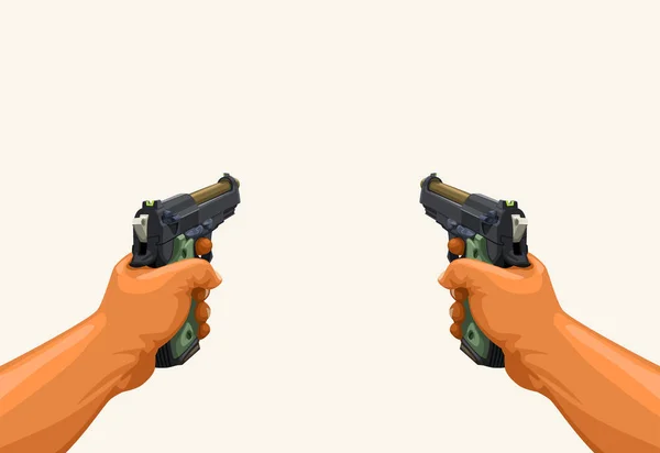 Két lövegeket tartó férfi kéz — Stock Vector