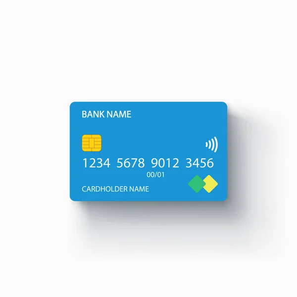 Голубой цвет кредитной карты с реалистичной тенью — стоковый вектор