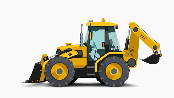 Konstrukce žlutý traktor strana bílá na bílé — Stockový vektor