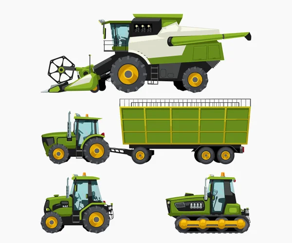 Veículos agrícolas conjunto isolado na parte traseira branca —  Vetores de Stock