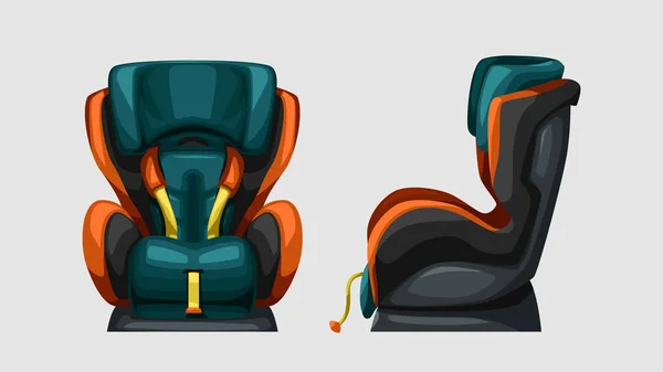 Asiento de coche de bebé con vista frontal y lateral — Vector de stock