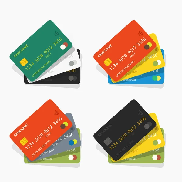 Set various color credit cards on white — Stock Vector