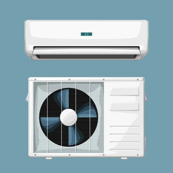 White split air conditioner system on blue — Stock Vector