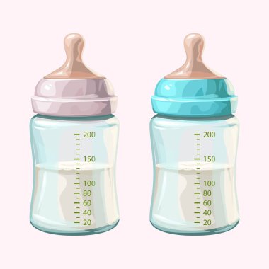 beyaza izole edilmiş saydam bebek şişeleri.