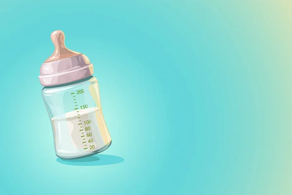 Transparent baby bottle with milk on blue — Stock Vector