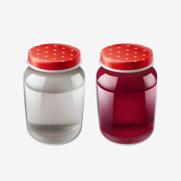 Deux bocaux réalistes isolés avec bouchons rouges — Image vectorielle