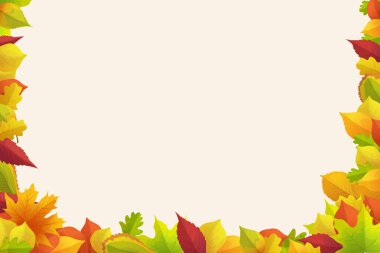 Kenarları çeşitli renklerde yapraklarla kaplı bir sonbahar yaprağı tasviri