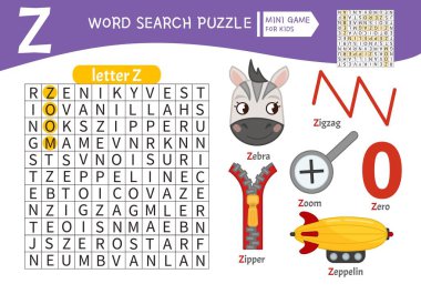 Letter Z Words For Kids Alphabet Free Vector Eps Cdr Ai Svg Vector Illustration Graphic Art
