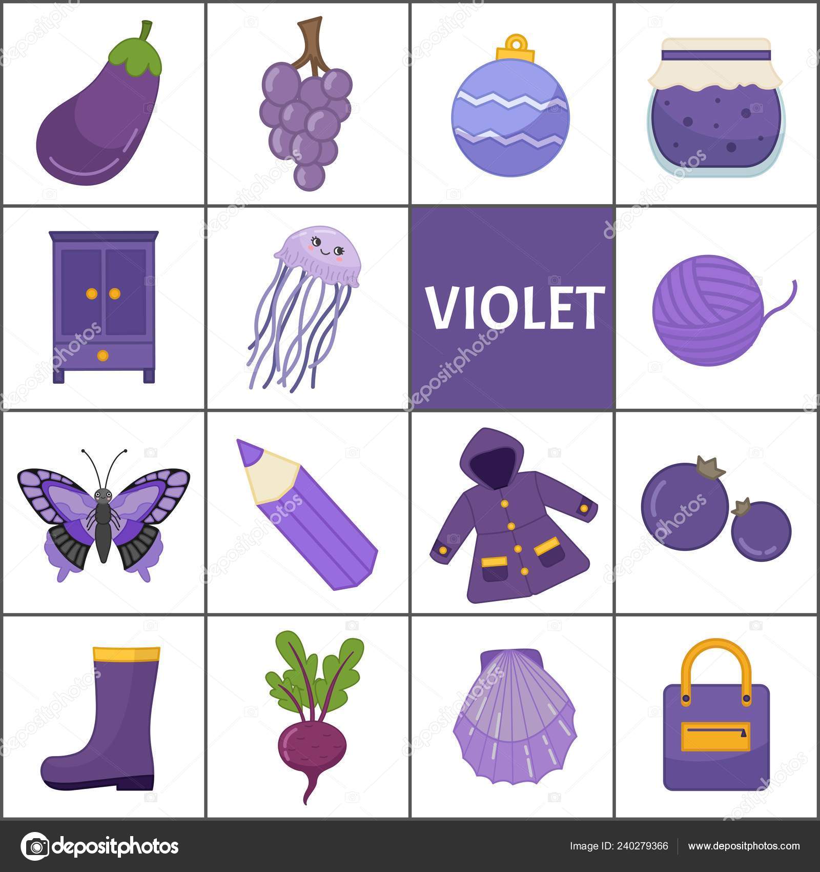 Aprende Los Colores Primarios Violeta Objetos Diferentes Color Violeta