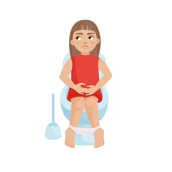 Illustration of a pretty girl on the toilet. Constipation, digestive disorders — Stock Illustration Illustration Pretty Girl Toilet Constipation Digestive Disorders Stock Illustration