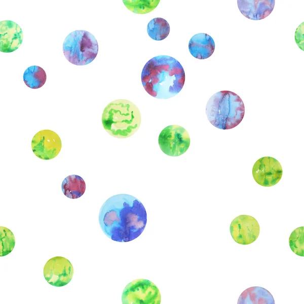 Mönster Isolerade Akvarell Element Vit Bakgrund Gröna Och Blå Cirklar — Stockfoto