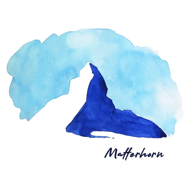 Watercolor illustration. Silhouette of mountain Matterhorn. Mountains are calling. Adventure soul