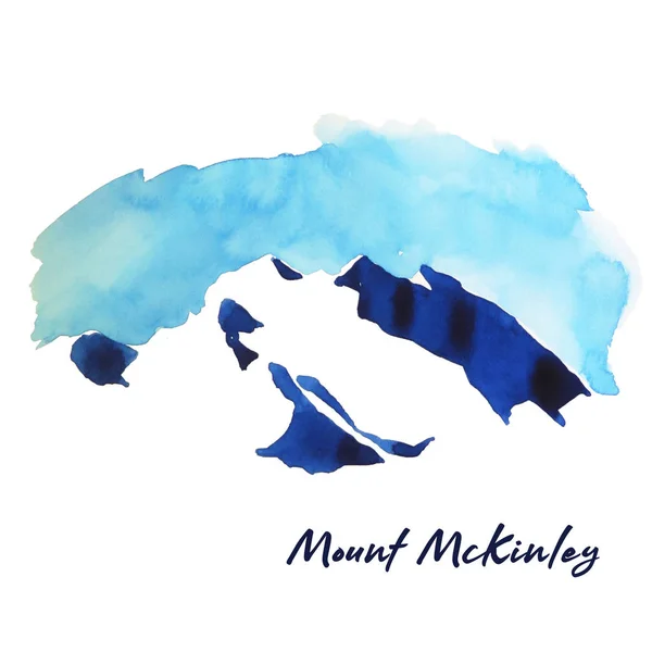 Watercolor illustration. Silhouette of Mount McKinley on a white background. Mountains are calling. Adventure soul