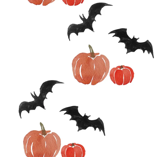 Halloween theme. Seamless pattern with bats and pumpkins