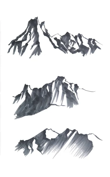 Marker Sketch Silhouettes Mountains Isolated White Background Concept Entourage Your — ストック写真