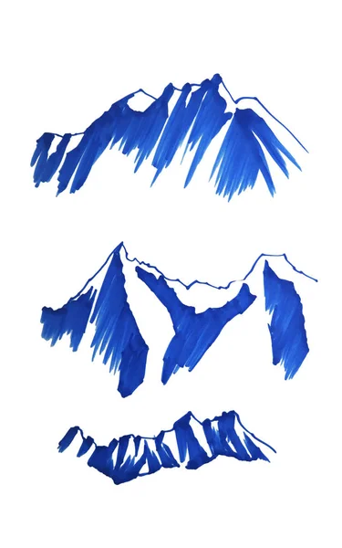 Markierungszeichnung Silhouetten Von Bergen Isoliert Auf Weißem Hintergrund Konzept Entourage — Stockfoto