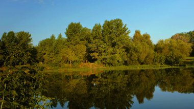 Düşmek göl Sunrise ağaçların göl yansıma su aqua güzel sonbahar