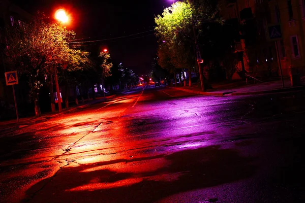 Улица Городе Ночное Время Уличное Освещение Дороги — стоковое фото