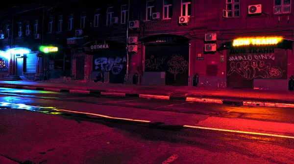 Straat Van Stad Bij Nacht Straat Licht Graffiti — Stockfoto