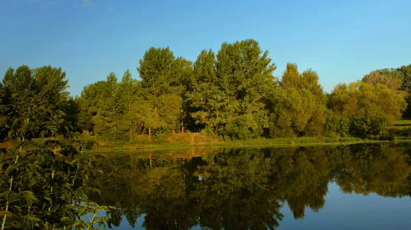 Düşmek göl Sunrise ağaçların göl yansıma su aqua güzel sonbahar