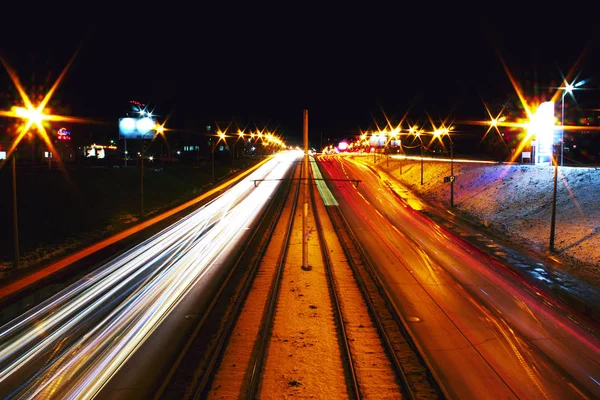 Transport Lights Traffic City Night Dark Town — Stock Photo, Image