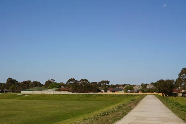 Campo Vazio Grama Verde Céu Azul — Fotografia de Stock