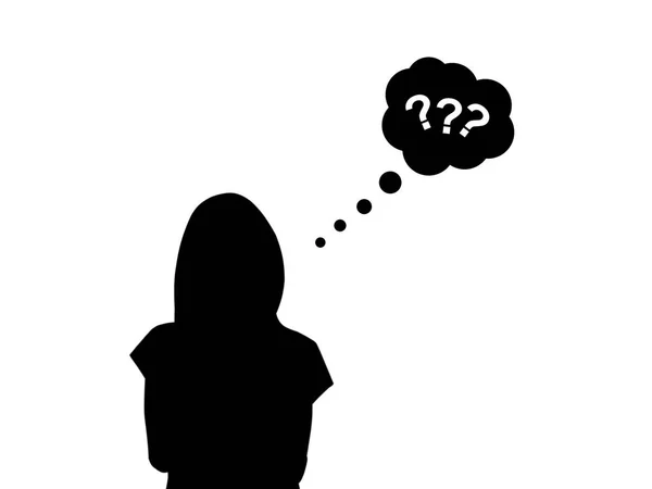 在普通的黑色阴影中绘制一个人的轮廓 在白色背景上孤立的黑色讲话气泡中带有问号 — 图库照片