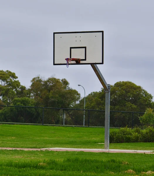 Anneau Basket Ball Sur Herbe Verte Arbres Arrière Plan — Photo