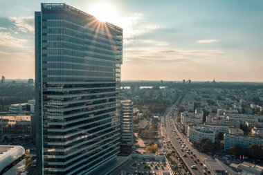 BUCHAREST, ROMANIA - OCTOBER 2018: traffic and corporate office building in Pipera area, Bucharest, Romania.