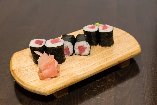 Various Sushi Rolls Plate Closeup — Stock Photo, Image