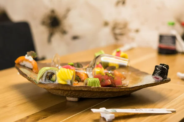 Various Sushi Plate Served Table — Stock Photo, Image