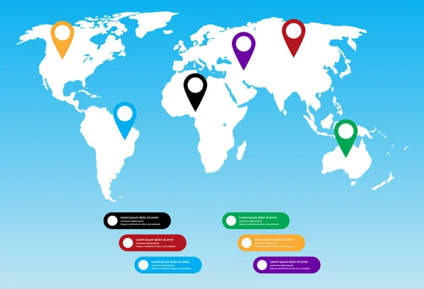 Dünya Harita Vektör Infographic Kavramı Düz Earth Harita Web Sitesi — Stok Vektör