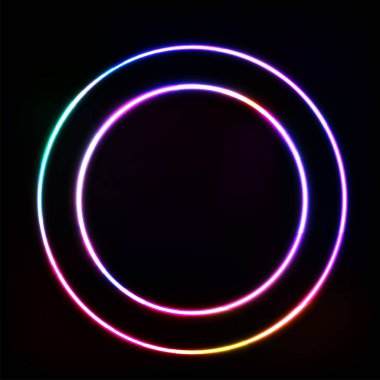 Parlak Neon ışık, soyut daire sembolü, eleman ilanları, Poster, afiş, banner. Vektör çizim