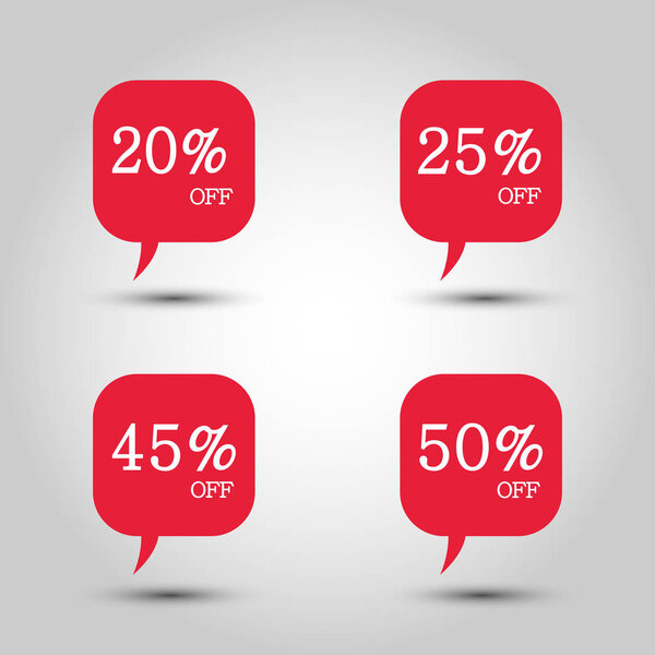 Set of Discount tag, 20 25 45 50 percent sale, Special Offer banner, Advertising Price label, Sale Promo, Vector Illustration