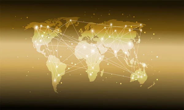 Teknoloji Dünya Harita Küresel Medya Transfer Altın Gradyan Web Sitesi — Stok Vektör