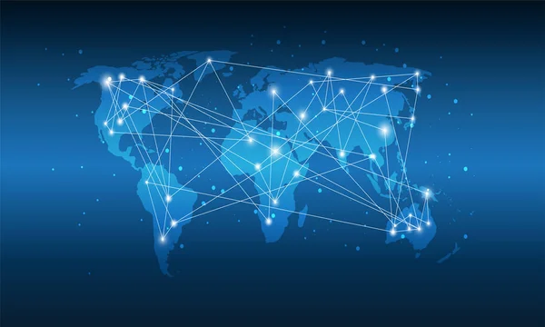 Tecnología Mapa Del Mundo Transferencia Medios Globales Gradiente Azul Profundo — Vector de stock