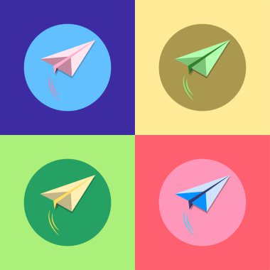 Renkli arka plan, hızlı teslimat konsept sanat vektör çizim kağıt uçak simgesini