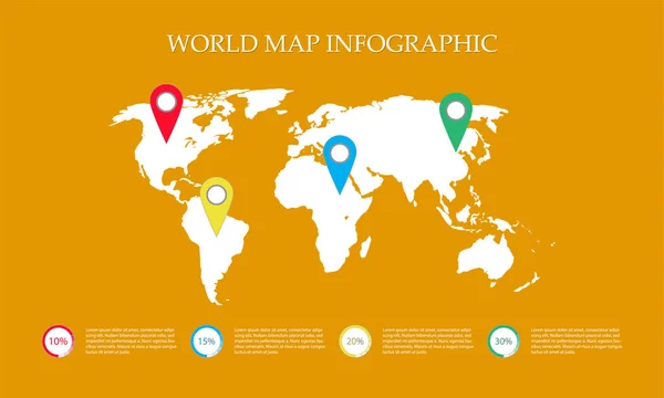 Mapa Mundo Vetor Conceito Infográfico Mapa Plano Terra Para Site — Vetor de Stock