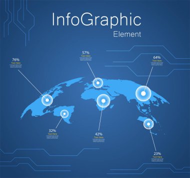 Dünya Harita Öğesi ile Infografik Tasarım, İş Kavramı, İş Sunumu için kullanılan, Web Sitesi, Yıllık Rapor, Vektör İllüstrasyon