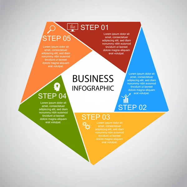 Infographie Affaires Diagramme Pentagone Conception Processus Présentation Marketing Bannière Section — Image vectorielle